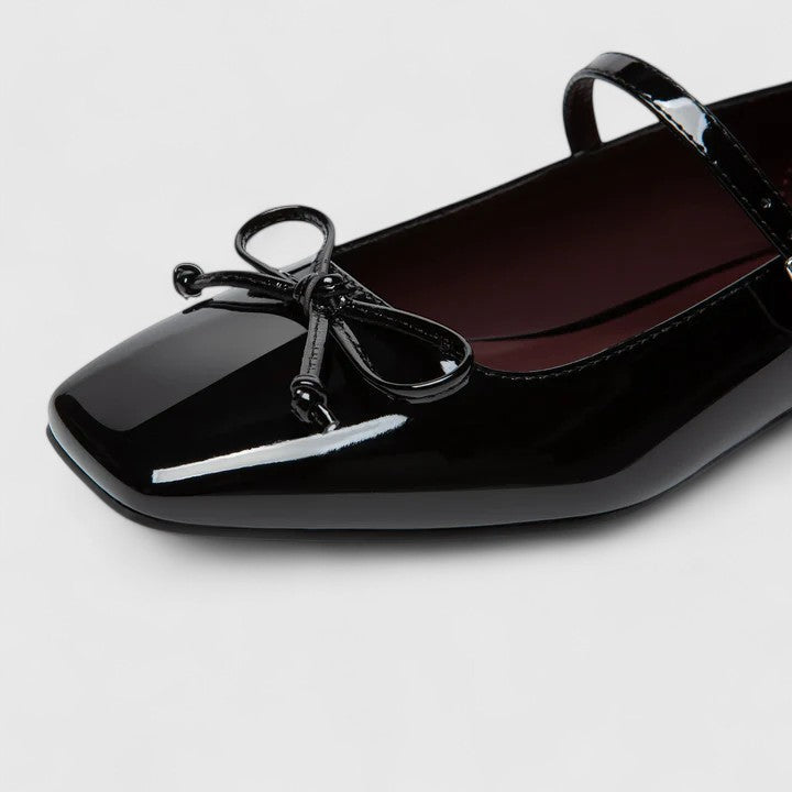 Zapatos Planos Mujer Punta Cuadrada Lazo Estilo Mary Jane