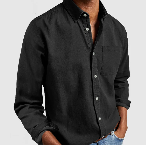 Camisa clásica hombre Algodón manga larga bolsillo cómodo