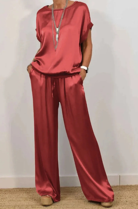 Conjunto Mujer Satén y Pantalón Largo