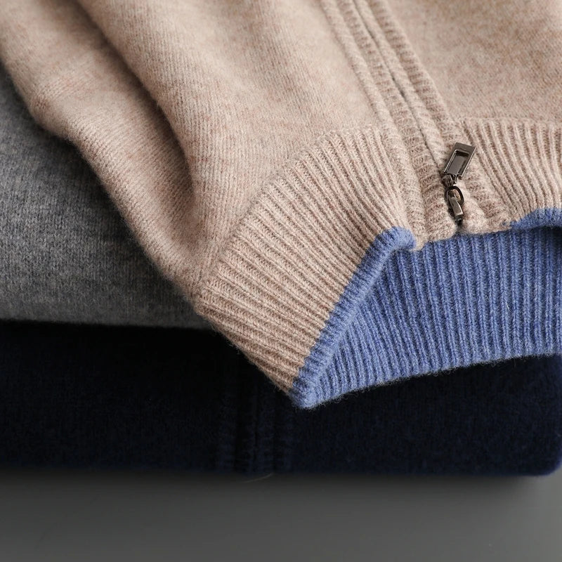 Cárdigan Hombre de Punto con Cremallera y Cuello Alto