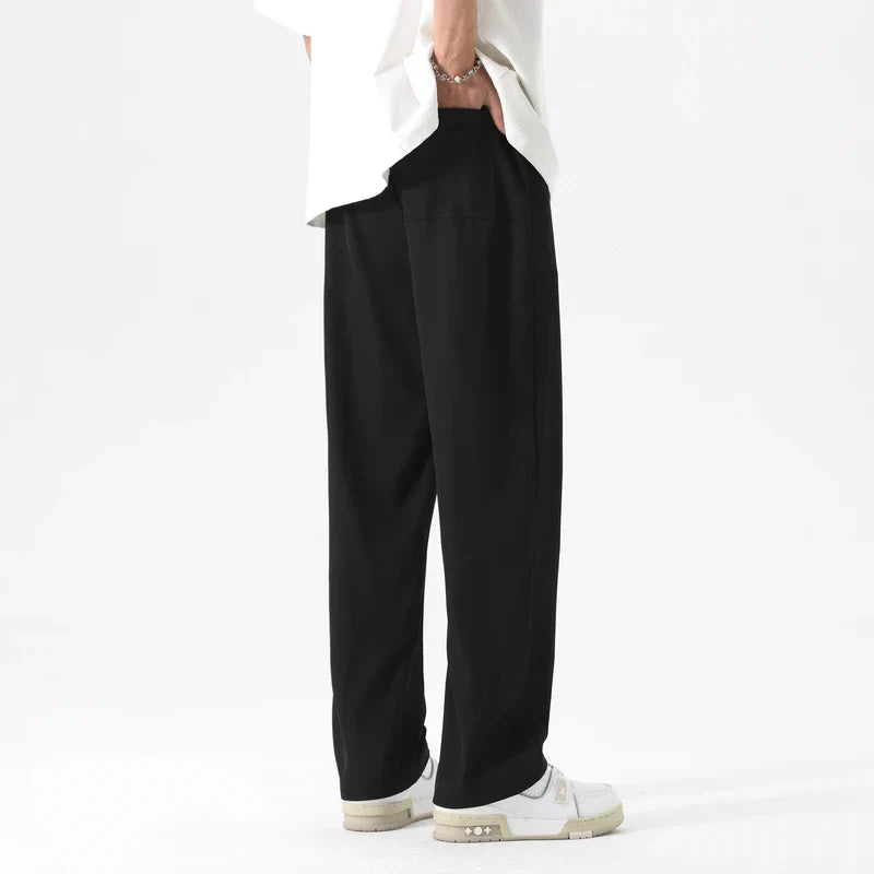 Pantalones Vestir Hombre Seda de Hielo Cintura Elástica Rectos
