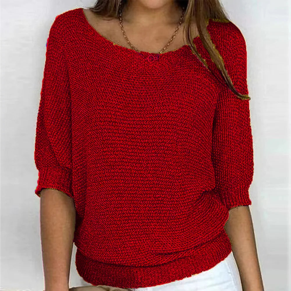 Jersey Mujer de Punto Cuello Redondo Manga Francesa