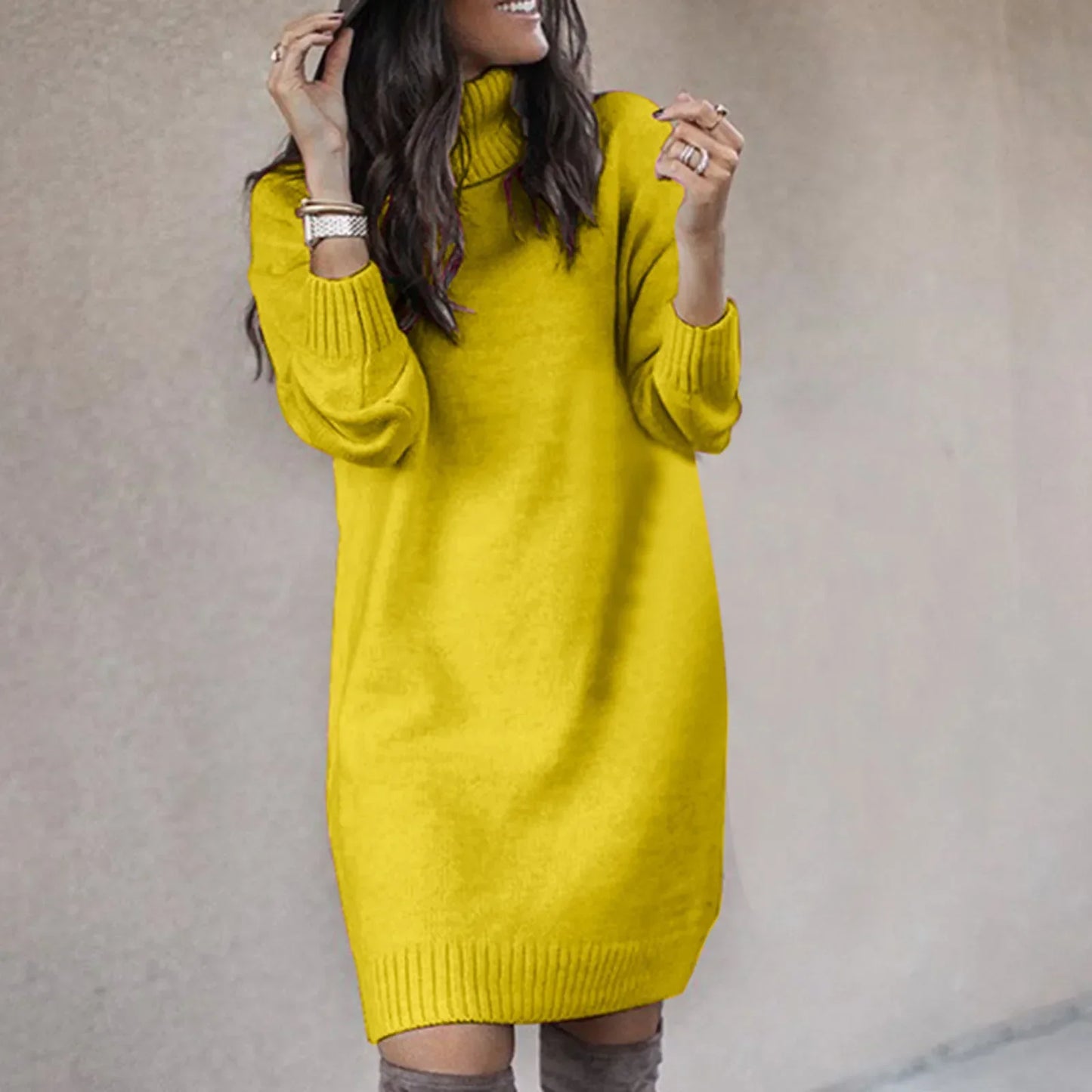 Vestido Suéter Mujer Casual Tejido Invierno