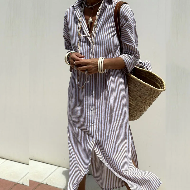 Vestido camisero mujer de rayas ajuste clásico