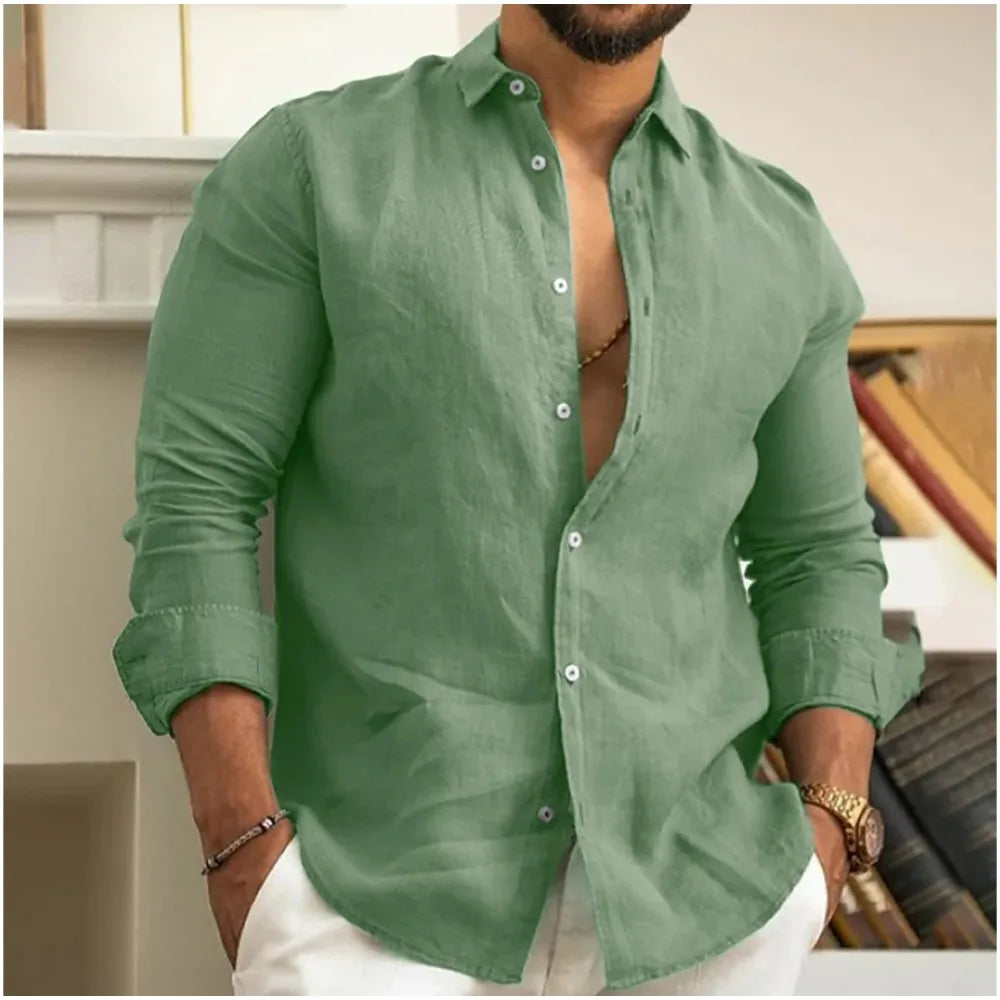 Camisa Hombre de Lino Transpirable Corte Estival