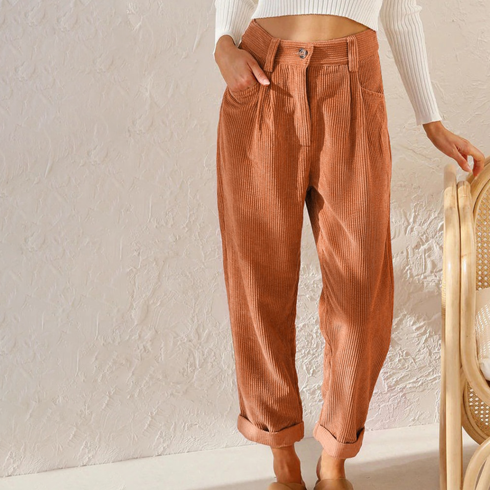 Pantalón Mujer de Pana Cintura Alta Ajustado