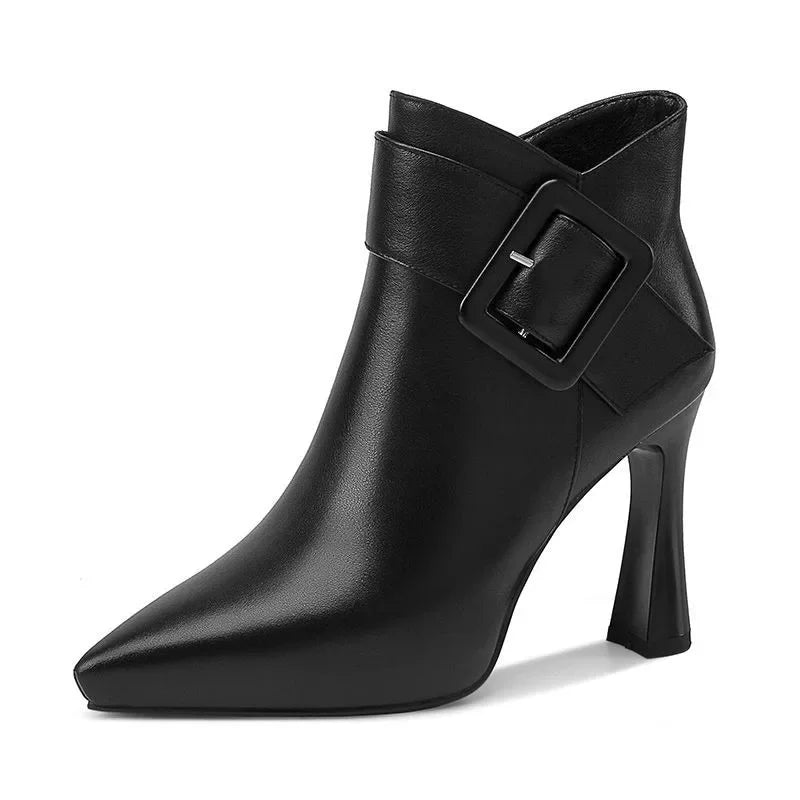 Botines Mujer Piel Hebilla Tacón Alto Elegante