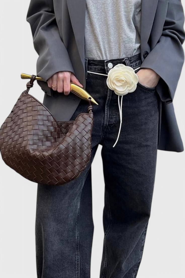 Bolso Mini Mujer Tejido con Asa Metálica Elegante