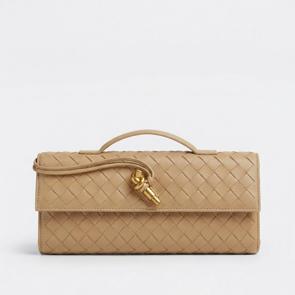 Bolso Clutch Mujer Tejido Trenzado Cierre Nudo Elegante