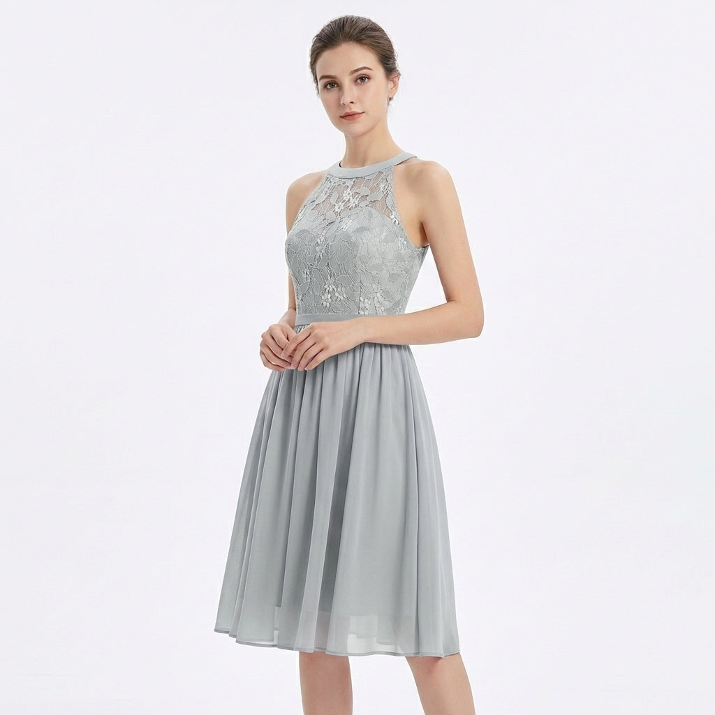 Vestido Midi Mujer Escote Halter Falda Fluida