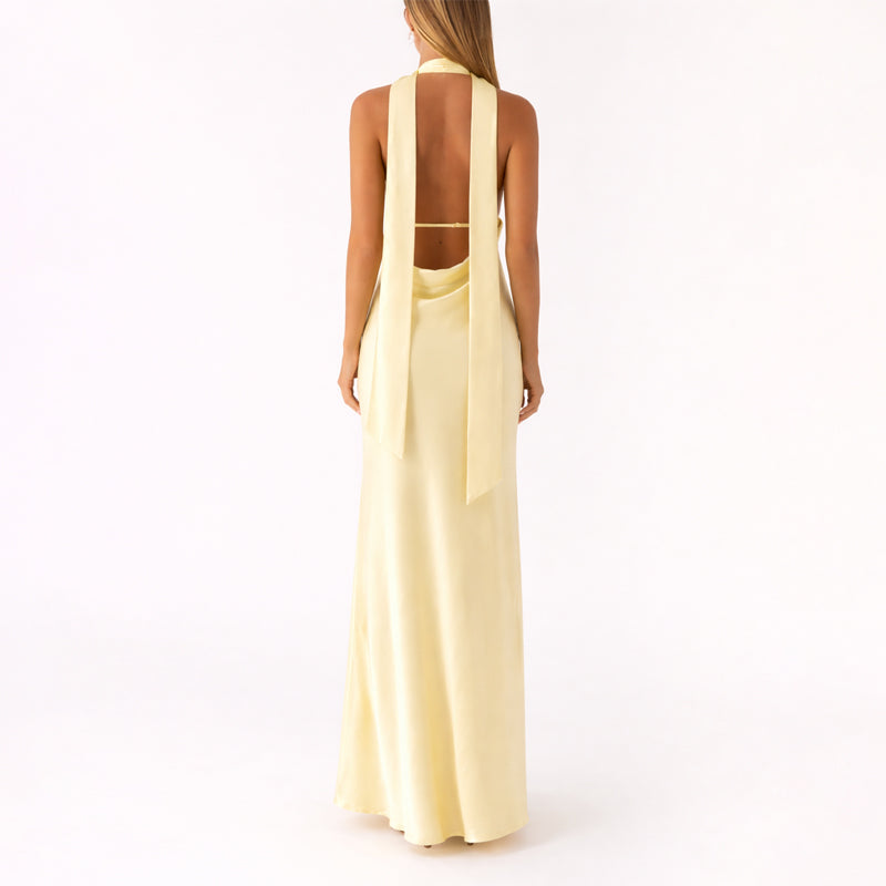 Vestido Largo Mujer Poliéster Cuello Halter Escote en V