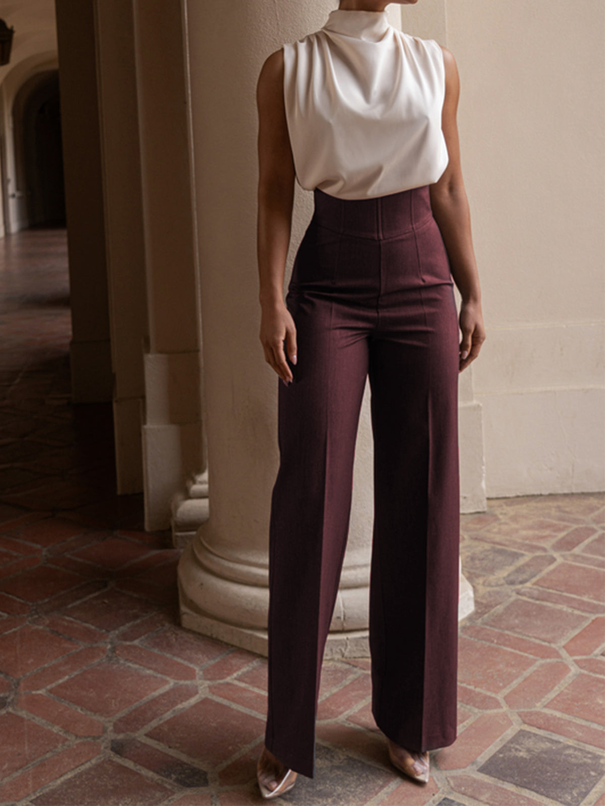 Pantalones Mujer Cintura Alta Pierna Recta