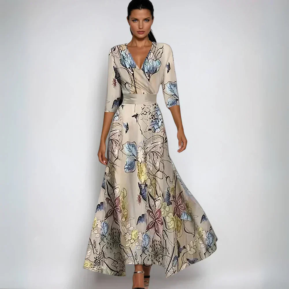 Vestido largo mujer con escote en v elegante
