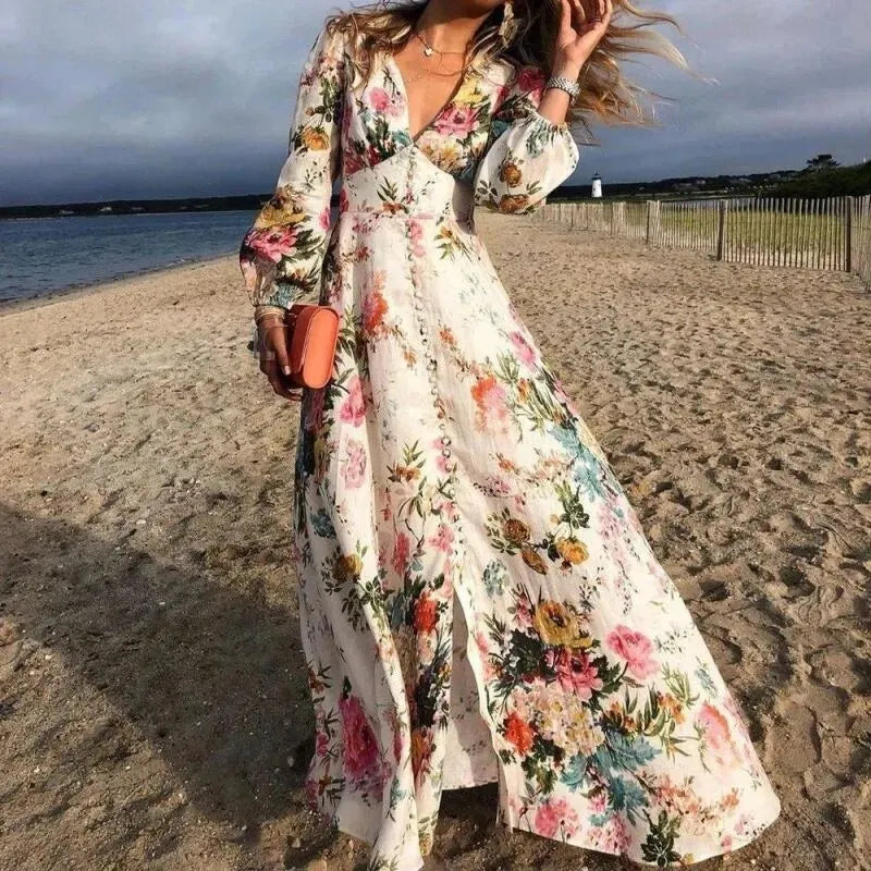 Vestido Largo Mujer Estampado Floral Estilo Bohemio Playa - Mavetta