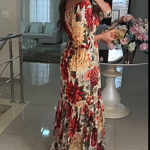Vestido Largo Mujer de Tela Ligera Estampado Floral
