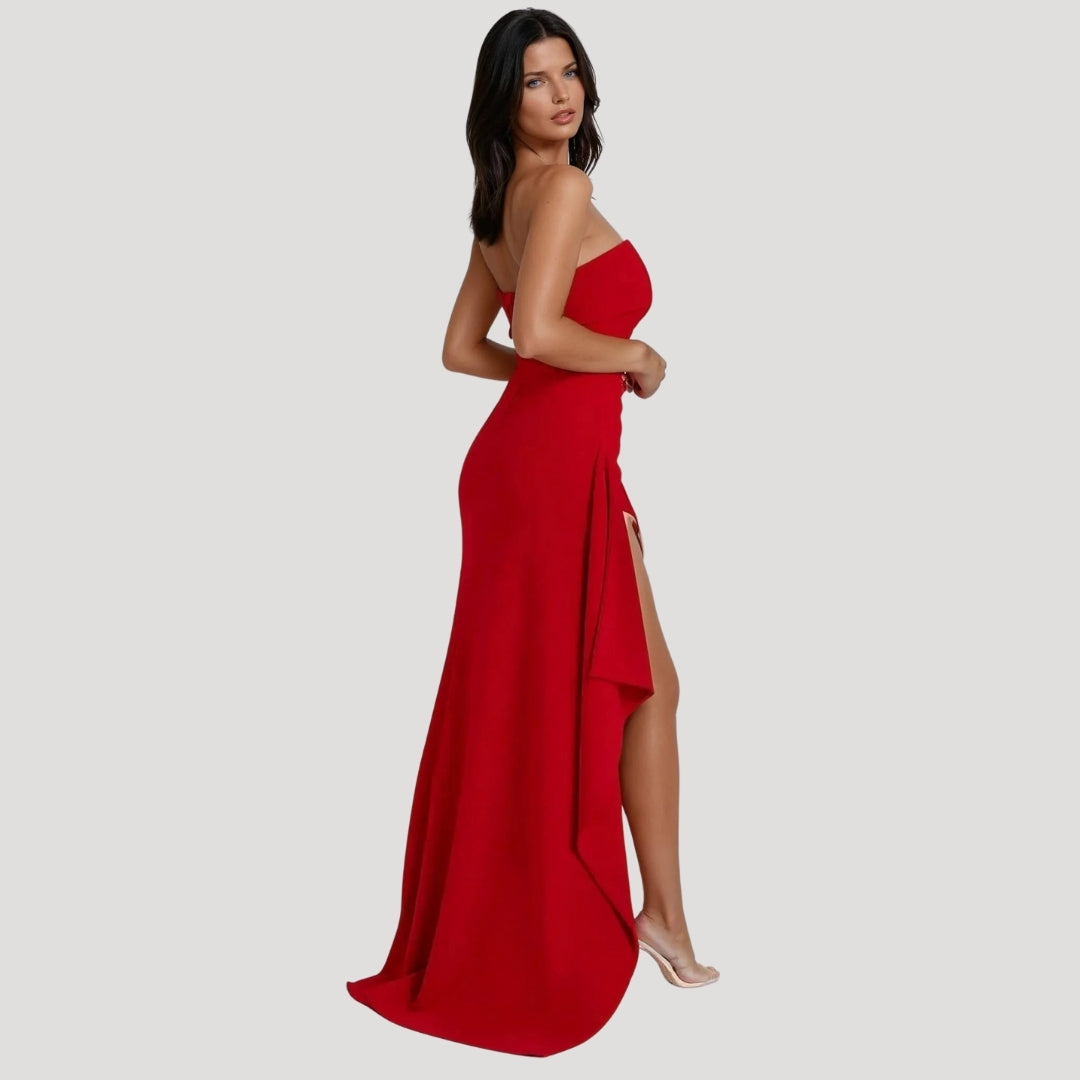 Vestido maxi mujer sin tirantes con abertura elegante