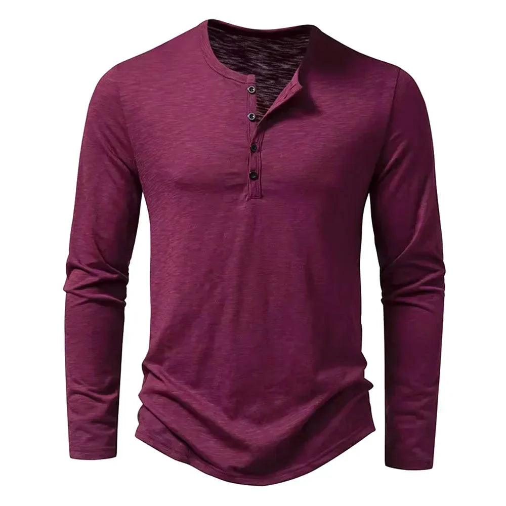 Camiseta Hombre Manga Larga Algodón Botones en Escote