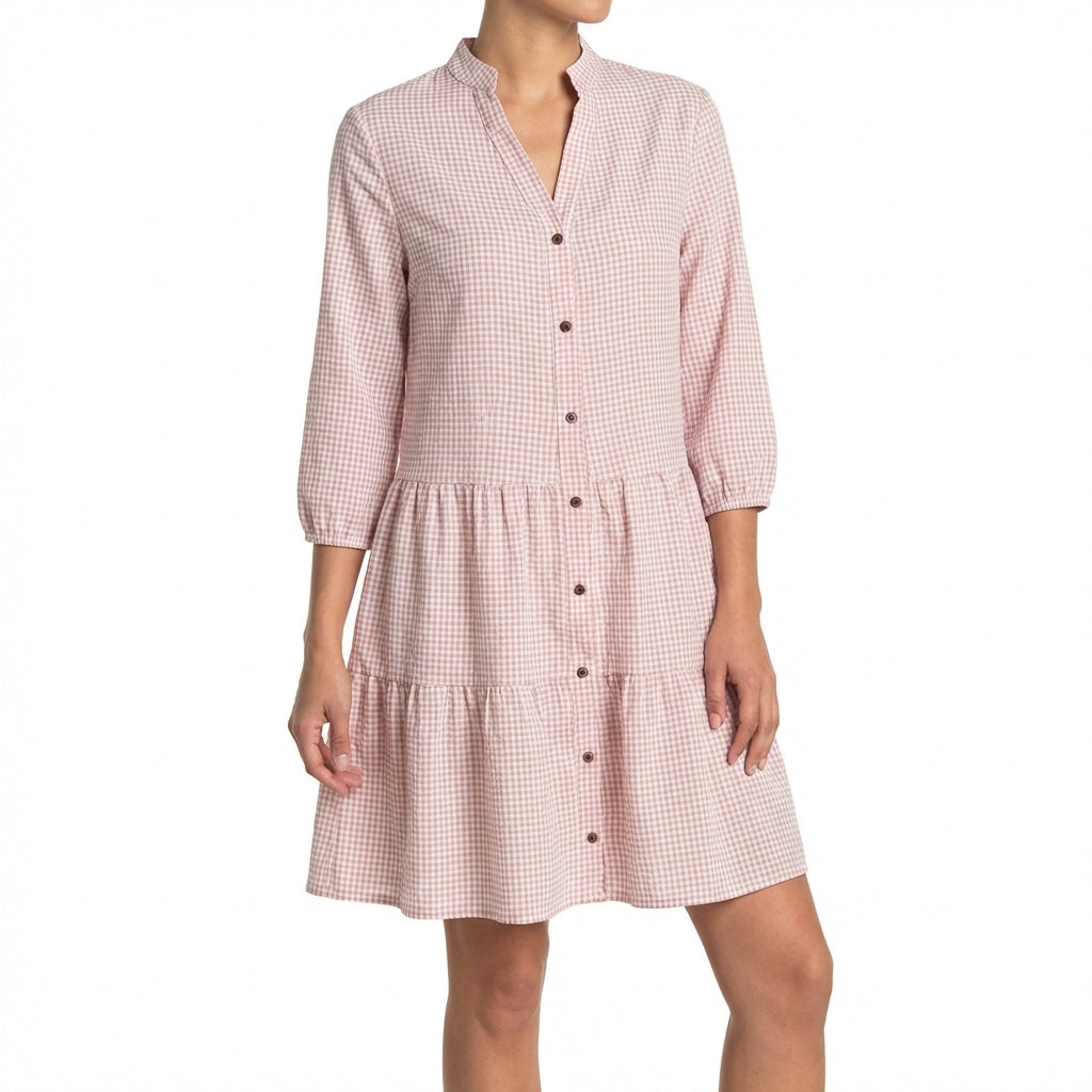 Vestido Corto Mujer de Algodón Cuadros Vichy Escalonado