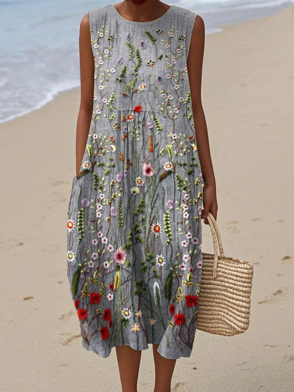 Vestido midi mujer sin mangas ligero y elegante verano - Mavetta