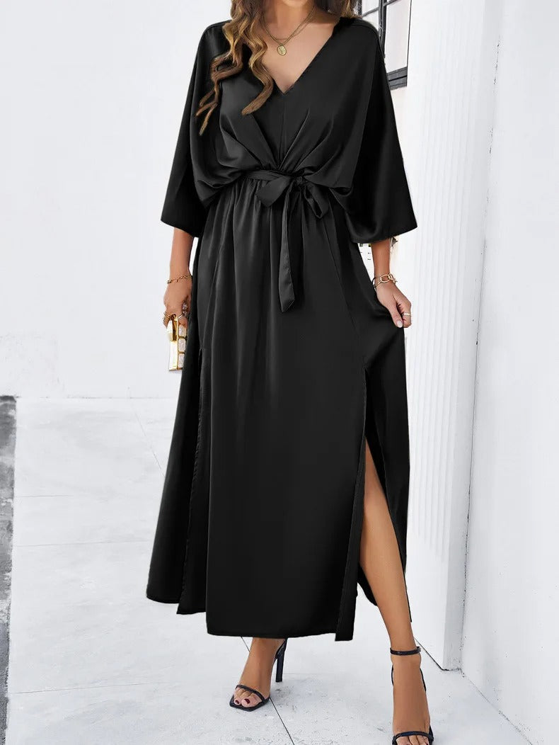 Vestido Maxi Mujer con Escote en V Abertura Lateral Suelto