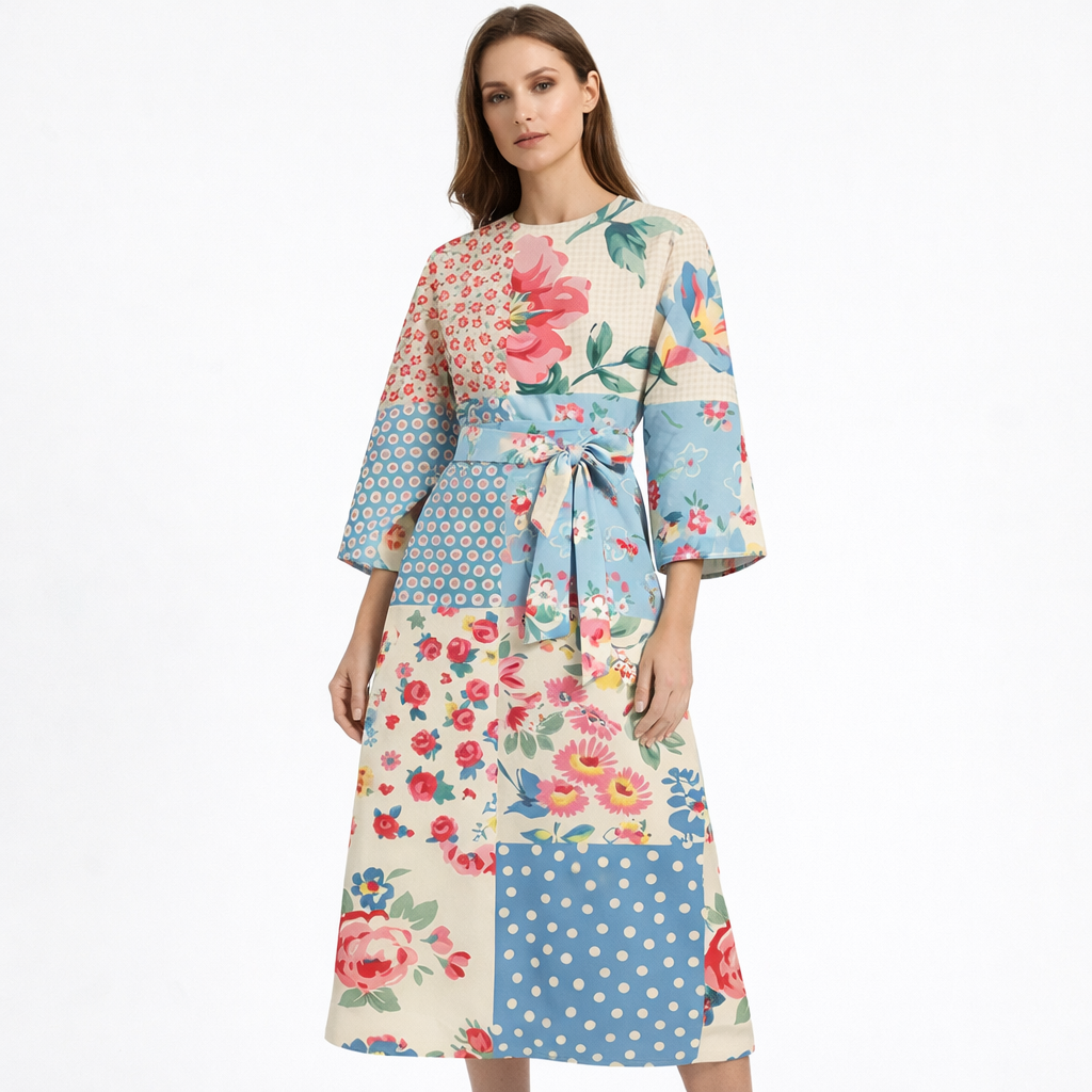 Vestido Midi Mujer Poliéster Degradado con Lazo