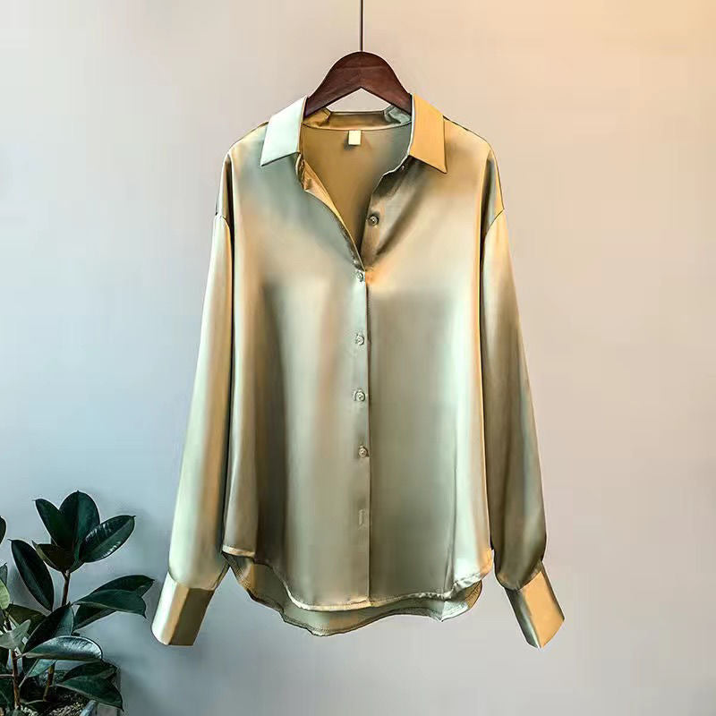 Blusa Mujer Manga Larga Botones Cuello en Punta Clasica