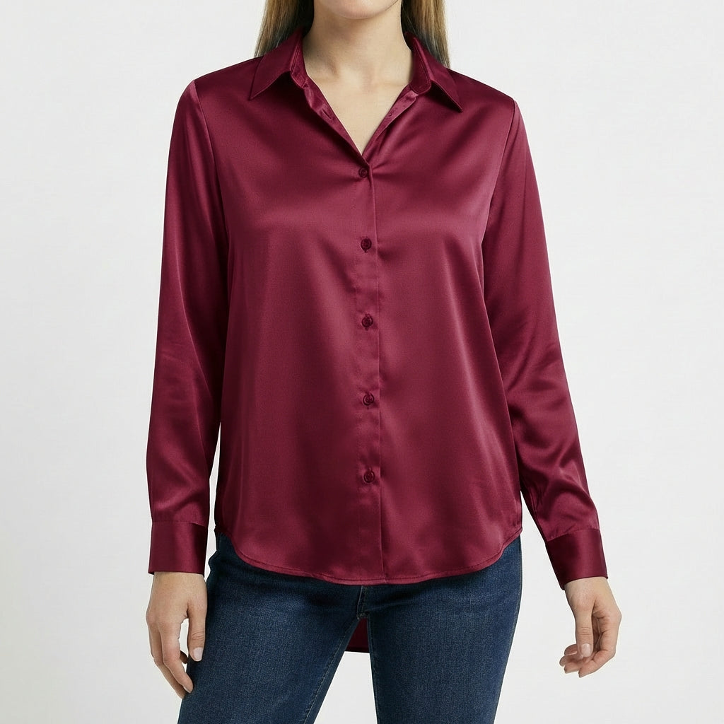 Blusa Mujer Cuello Clasico Bajo Anudado Ajuste Casual