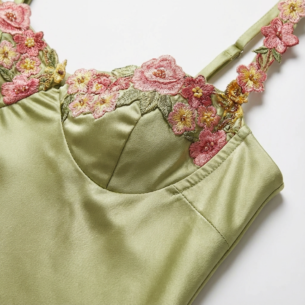 Vestido Maxi Mujer con Bordado Floral 3D y Escote Bustier