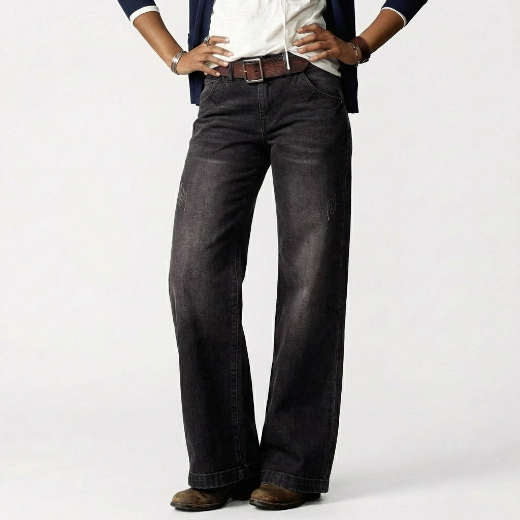 Pantalones Vaqueros Mujer Talle Bajo Pernera Ancha Estilo Retro