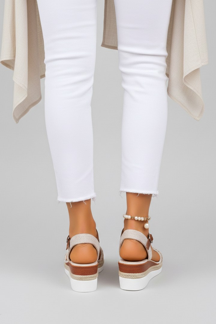 Sandalias Cuña Mujer con Hebilla y Tiras Ajustables