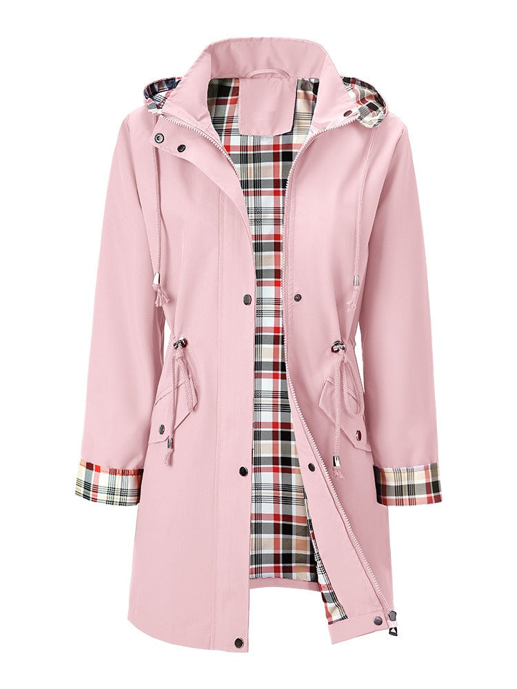 Chaqueta impermeable mujer con forro de cuadros ajustada