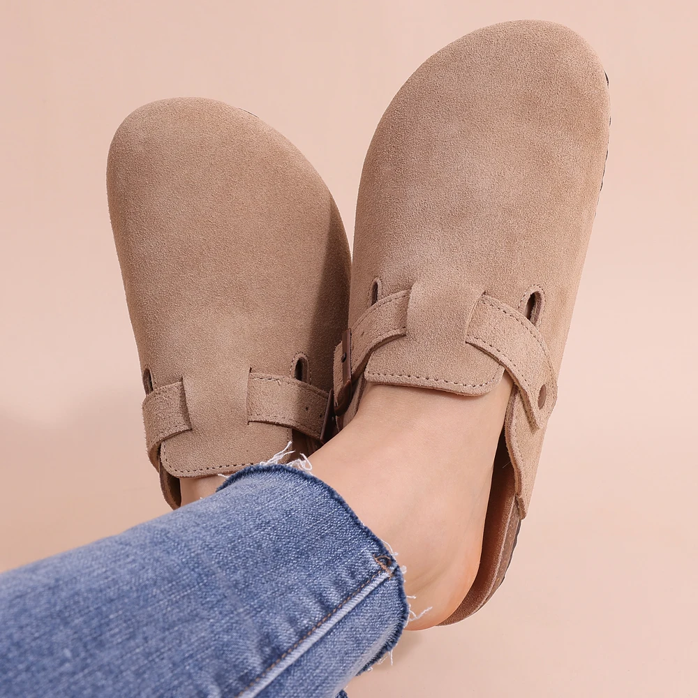 Zuecos Mujer de Gamuza Suela de Corcho Hebilla Ajustable