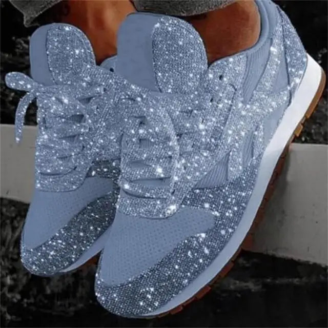 Zapatillas Mujer con Acabado Brillante y Efecto Glitter