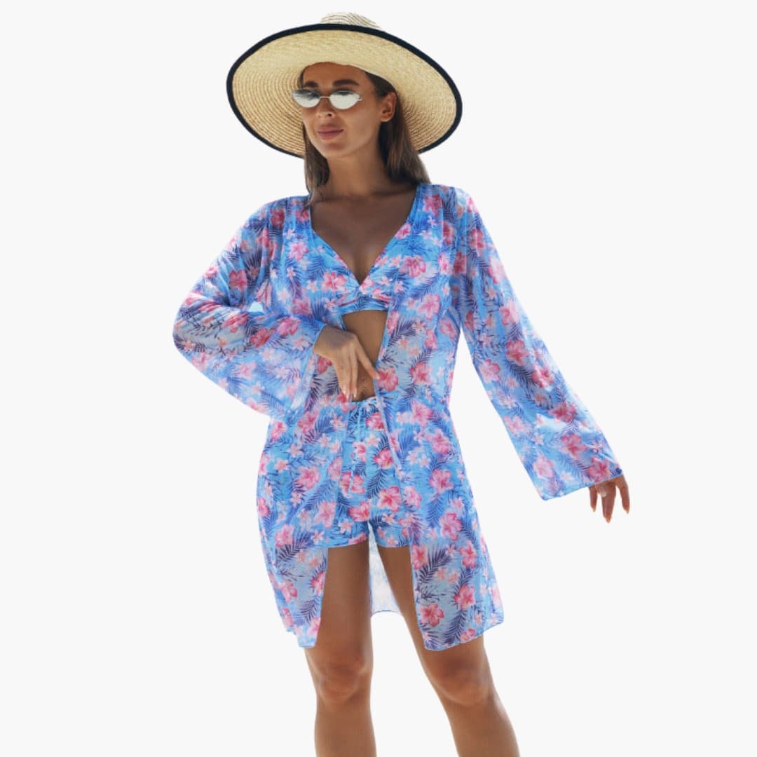 Conjunto bikini mujer de tres piezas estampado