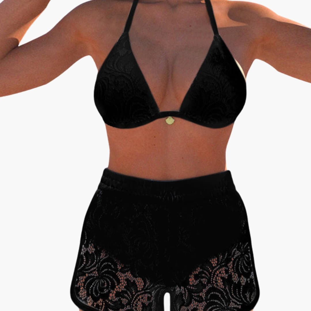 Conjunto bikini mujer sin tirantes y shorts con cordón