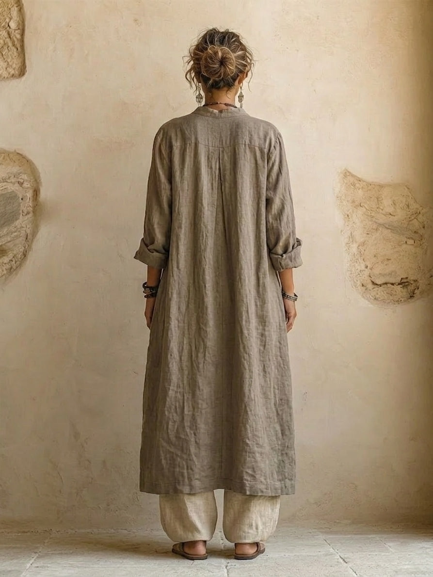 Conjunto mujer lino algodón étnico cárdigan pantalón ancho
