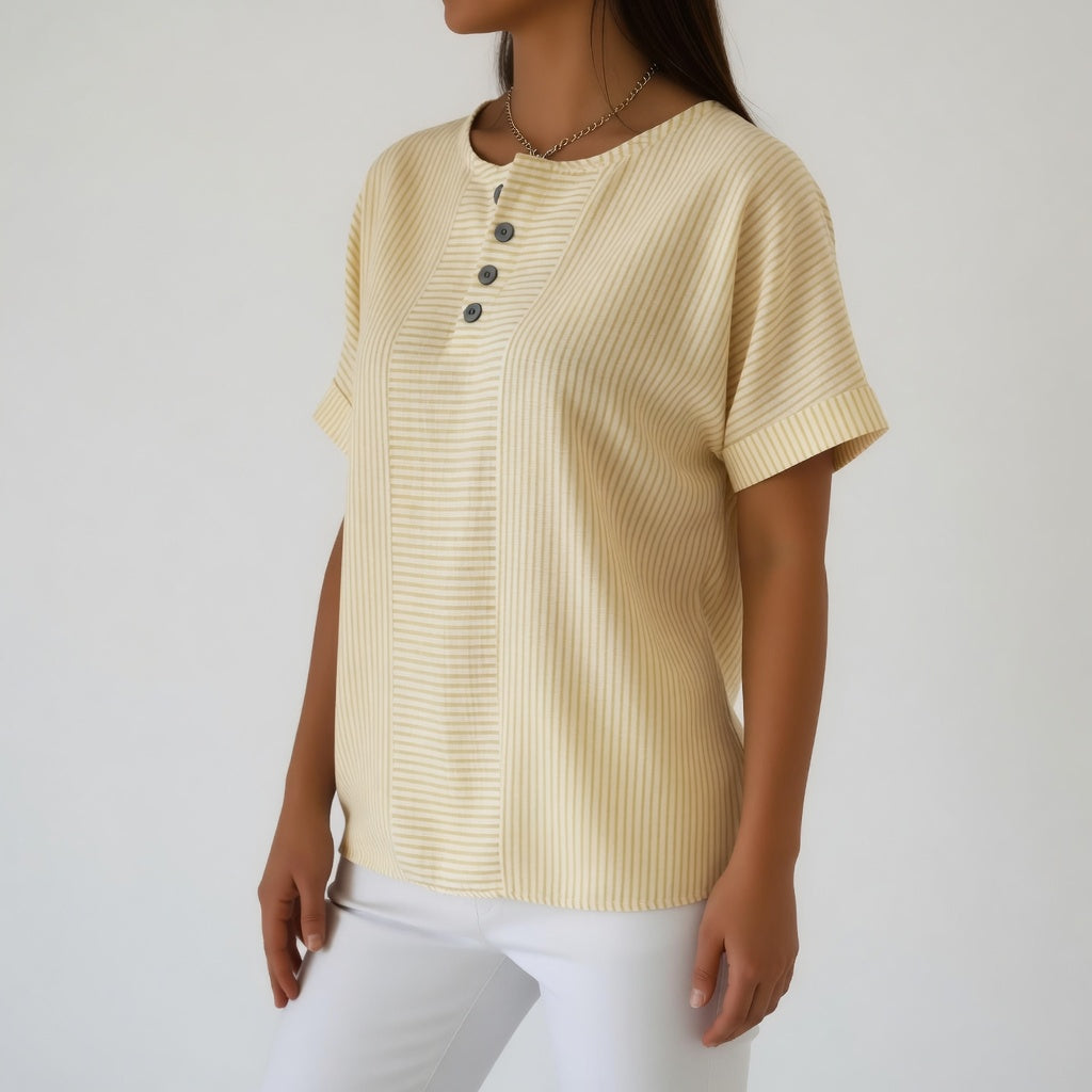 Blusa mujer de lino ligera manga corta ajustada