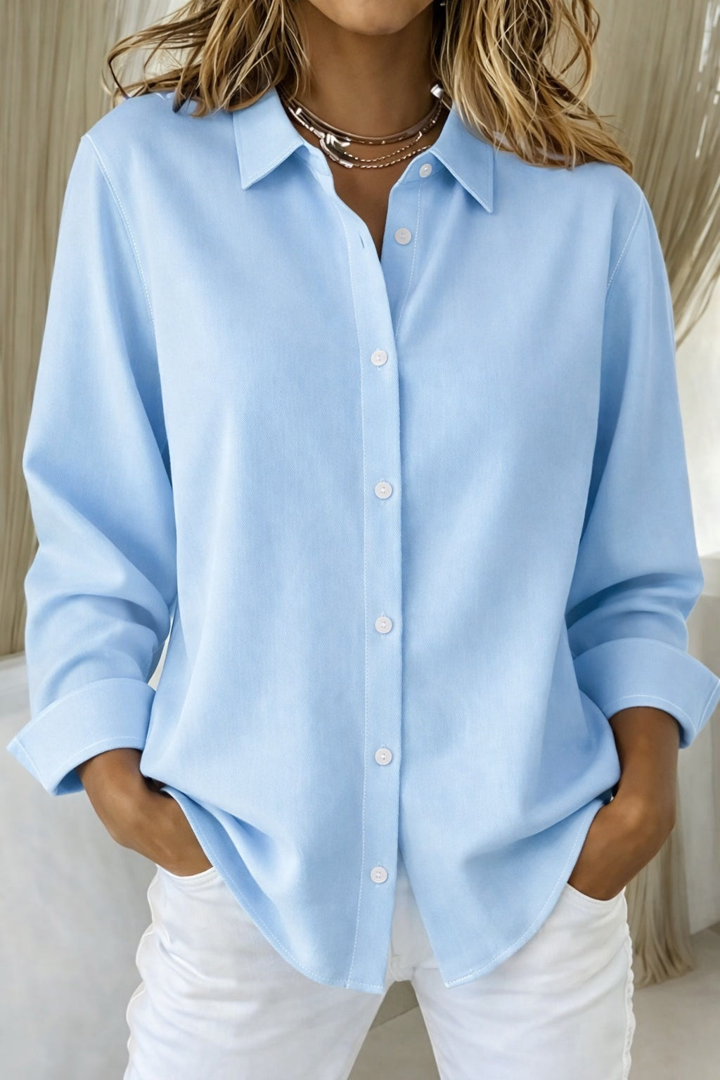 Blusa Mujer Casual de Botones Manga Larga