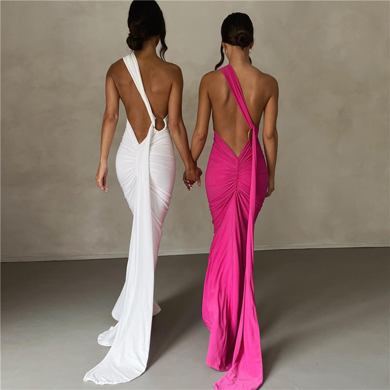 Vestido Largo Mujer Ajustado Fruncido Espalda Descubierta Fiesta