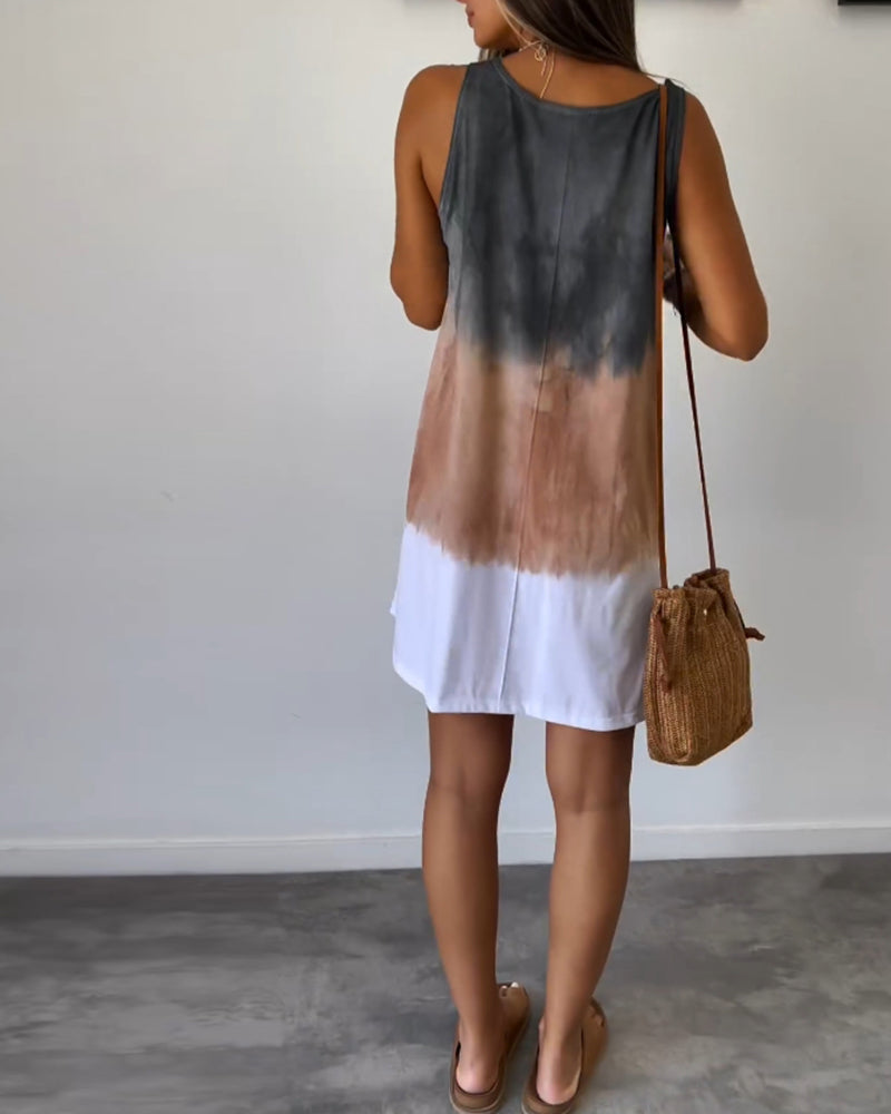 Vestido Mujer Sin Mangas Corte A Línea Efecto Tie Dye