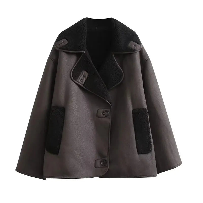 Abrigo Oversize Mujer con Bolsillos Combinado