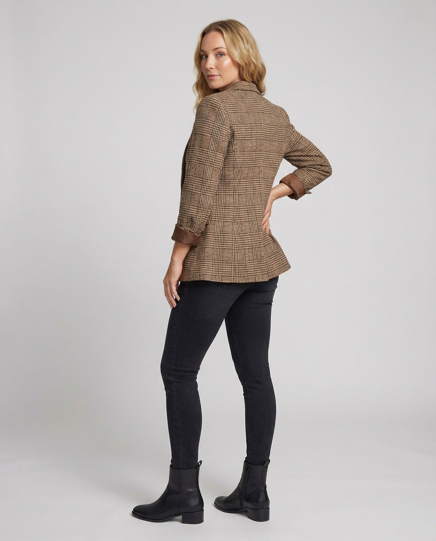 Blazer Mujer Estructurado Botón Tela Cuadros