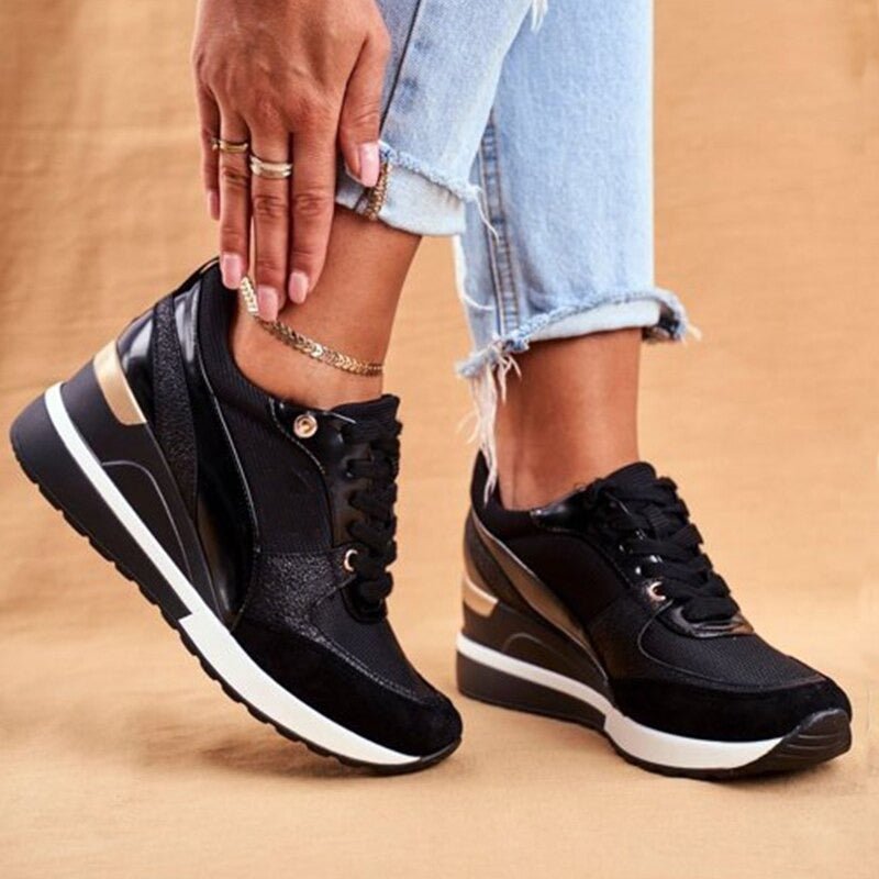 Zapatillas Plataforma Mujer Material Brillante con Cordones