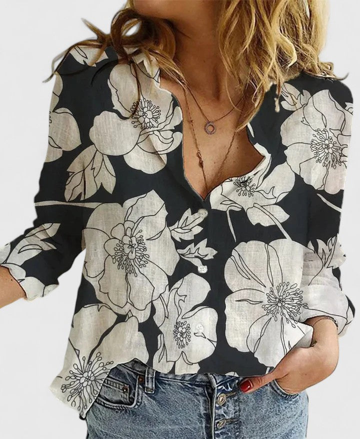 Camisa Mujer de Lino Cuello de Solapa