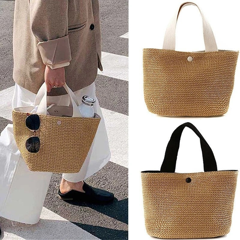 Bolso Shopper Trenzado de Paja Mujer Asa Corta