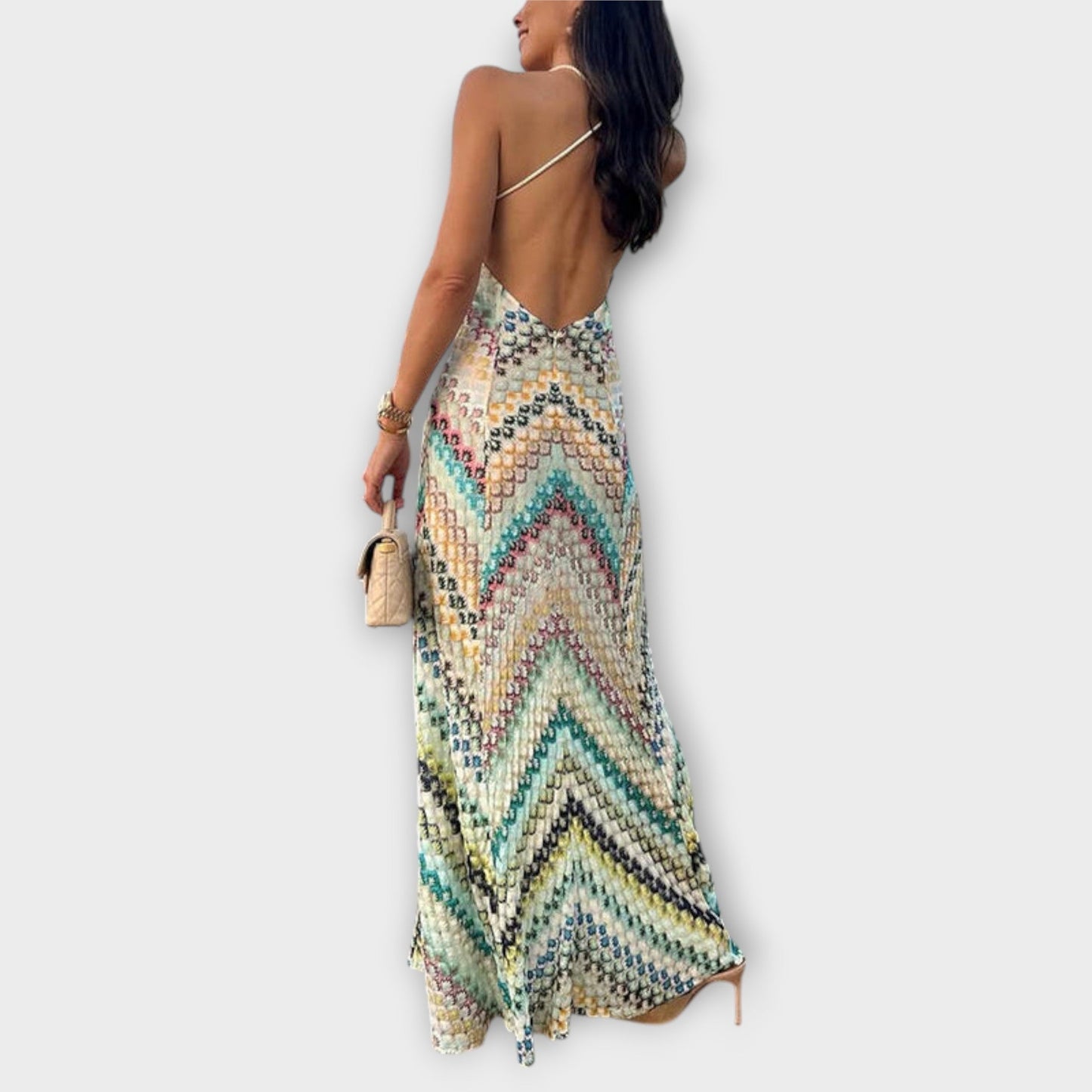 Vestido Largo Mujer de Punto Escote en V Ajuste Holgado