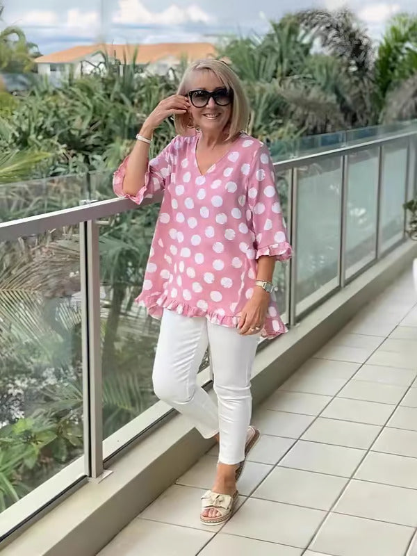 Blusa Mujer de Manga Larga Escote en V Ajuste Suelto