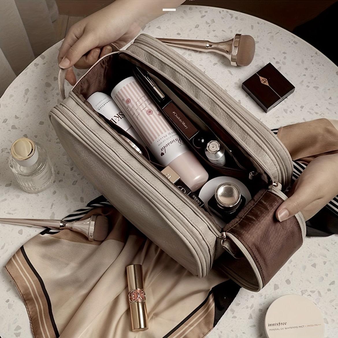 Organizador maquillaje unisex doble cremallera compartimentos
