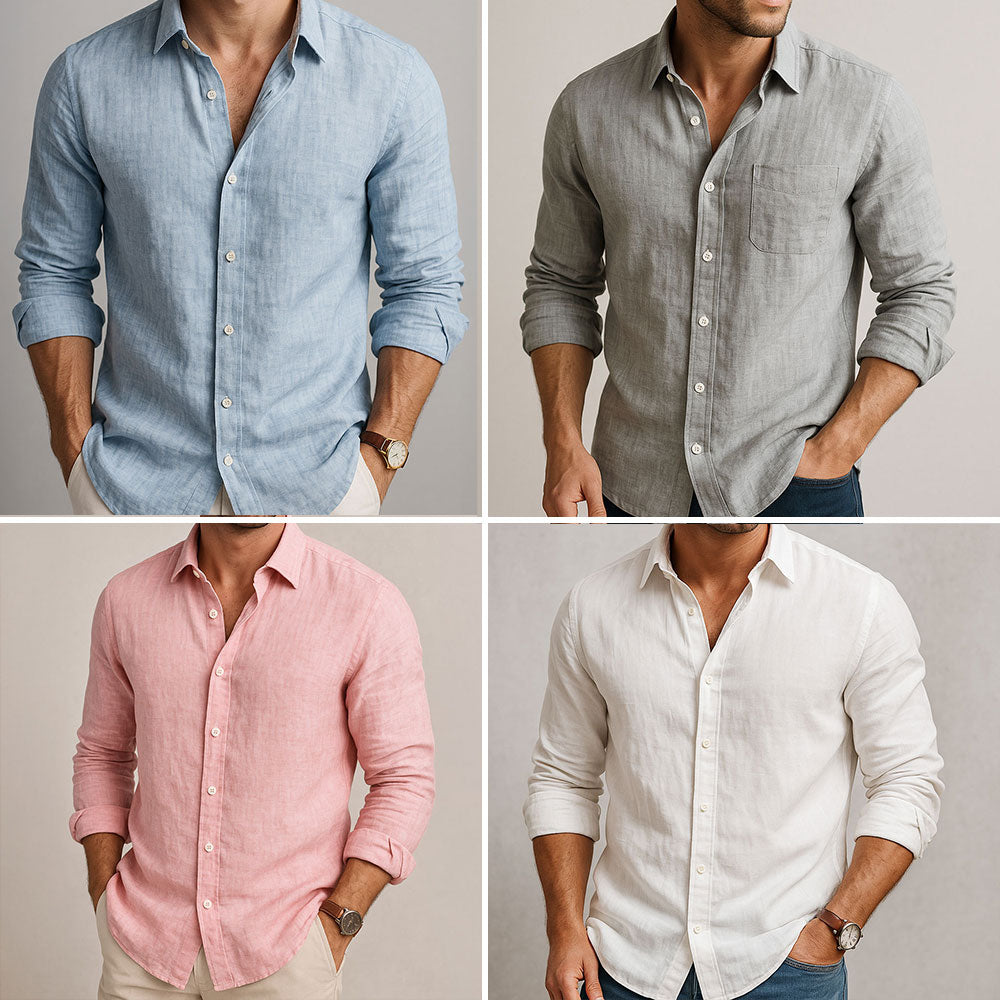 Camisa Hombre de Lino Manga Larga con Botones