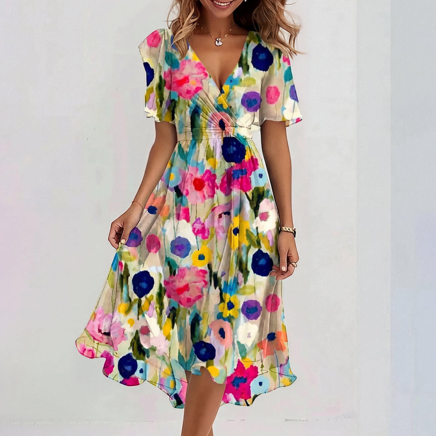 Vestido midi mujer de manga corta ajuste especial
